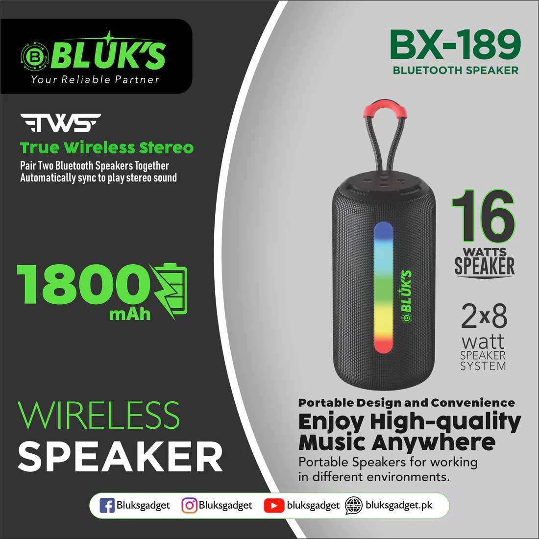 BX-189 Bluetooth Speaker – Compact Wireless Speaker for Home & Travel