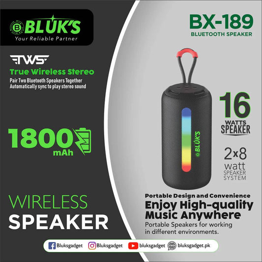 BX-189 Bluetooth Speaker – Compact Wireless Speaker for Home & Travel